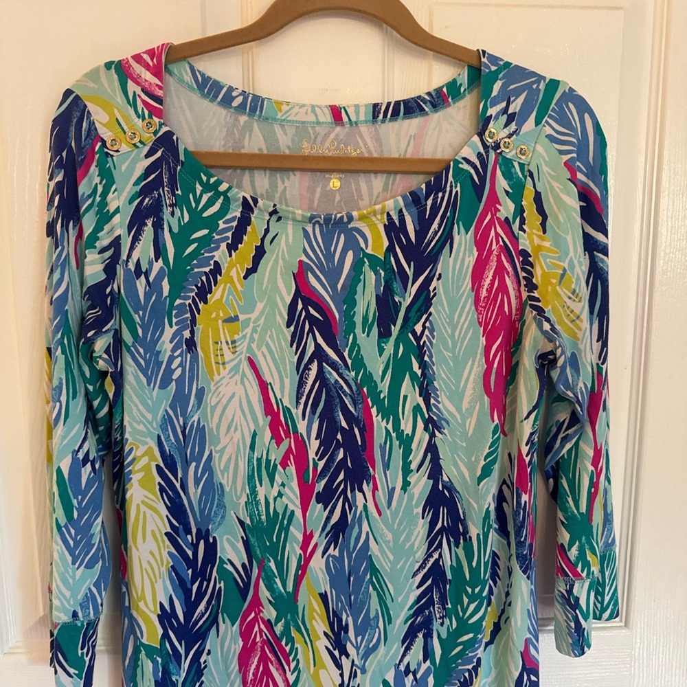 Lilly Pulitzer Colorful Feather Print Sophie Dress LARGE